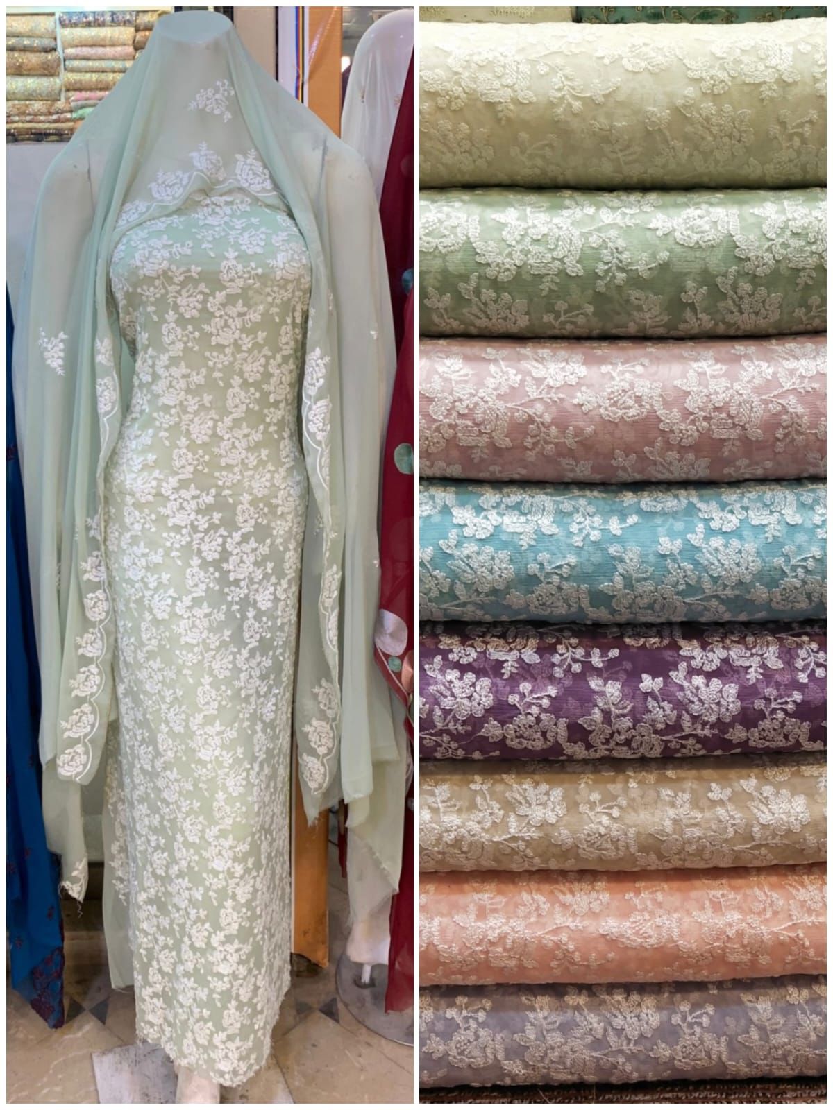 2pc white embroidered chiffon All Over