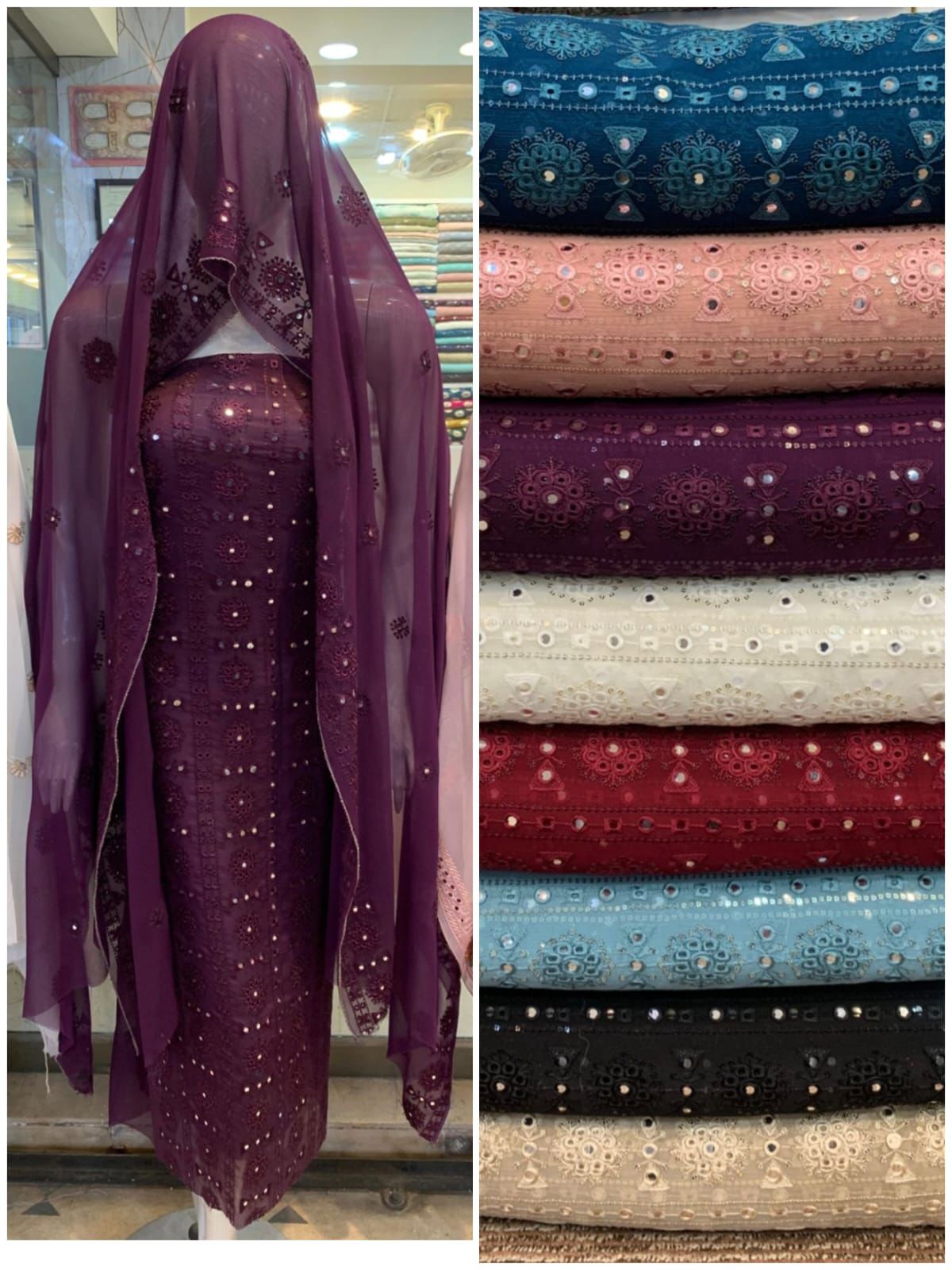 2pc foil embroidery chiffon