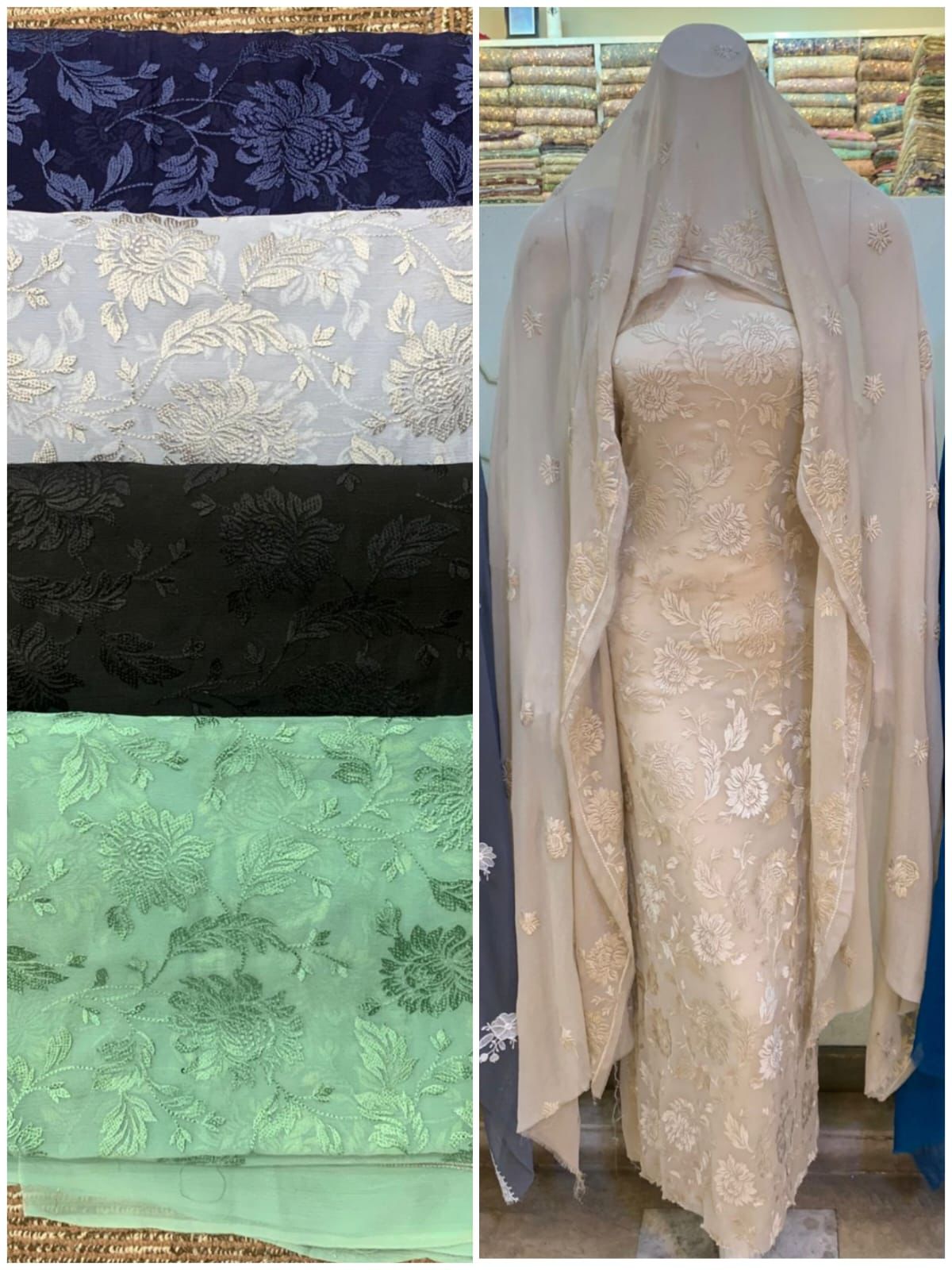 2pc Bareez thread work chiffon