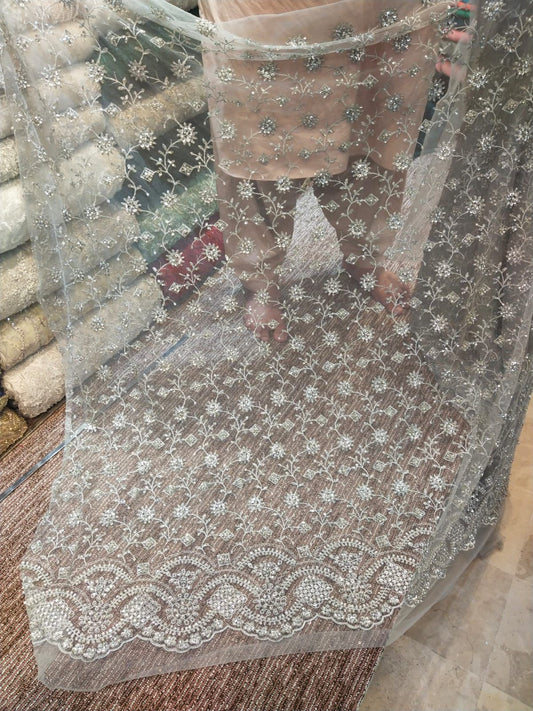 Fancy net cut dana work per yard