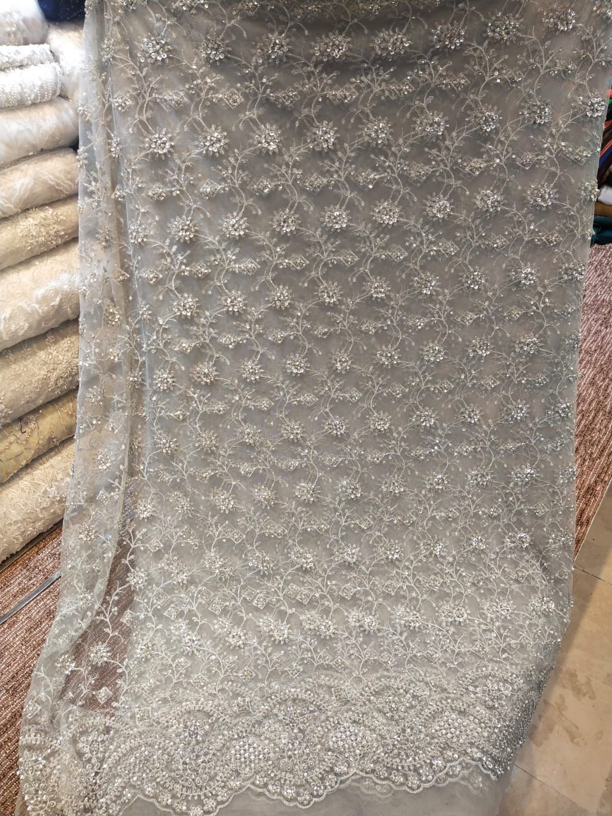 Fancy net cut dana work per yard