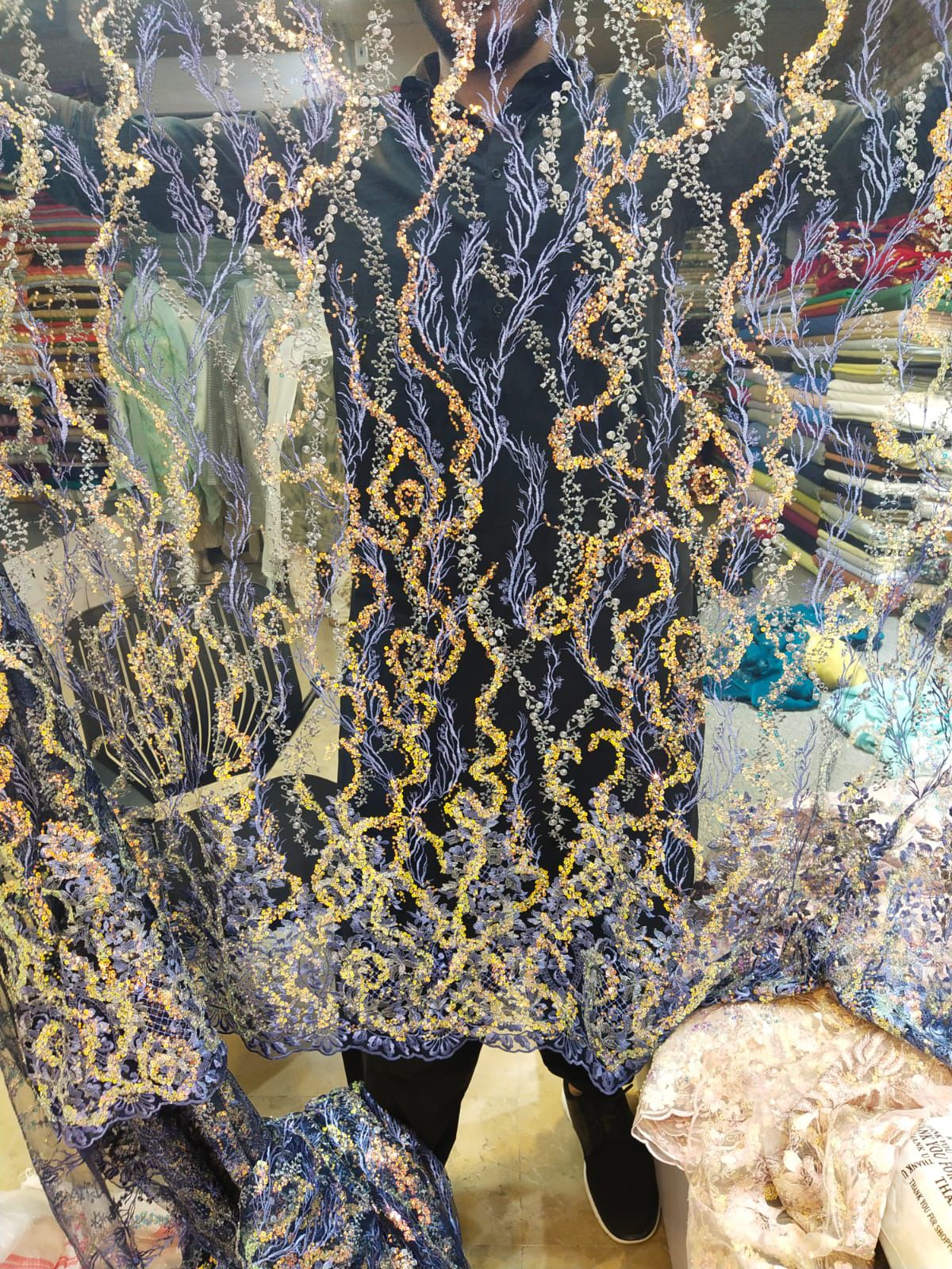 Fancy net cutdana work per yard