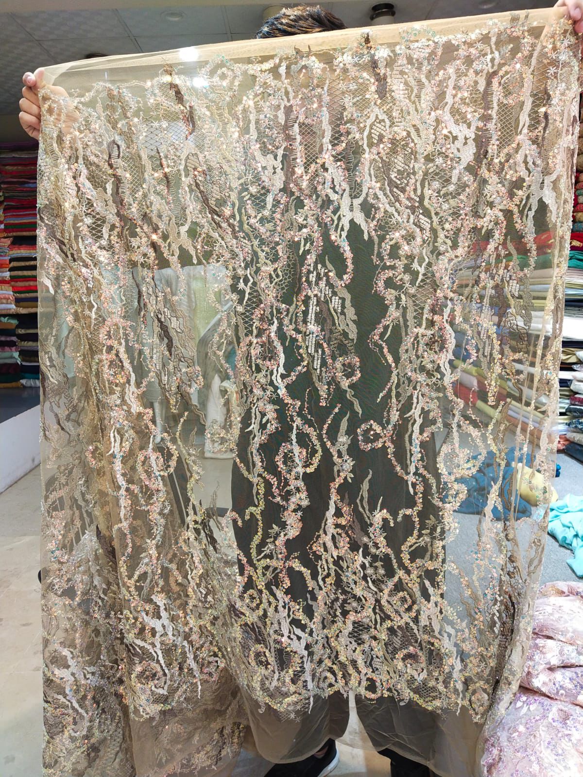 Fancy net cutdana work per yard