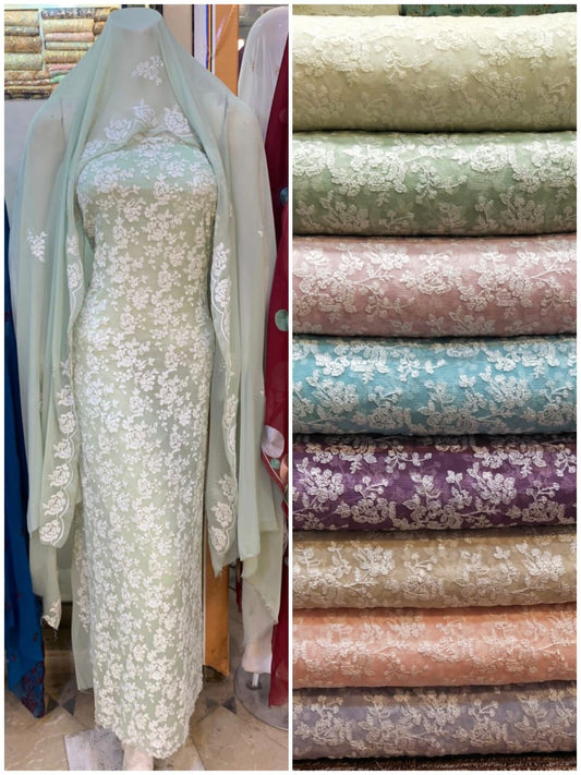 2pc white embroidered chiffon All Over