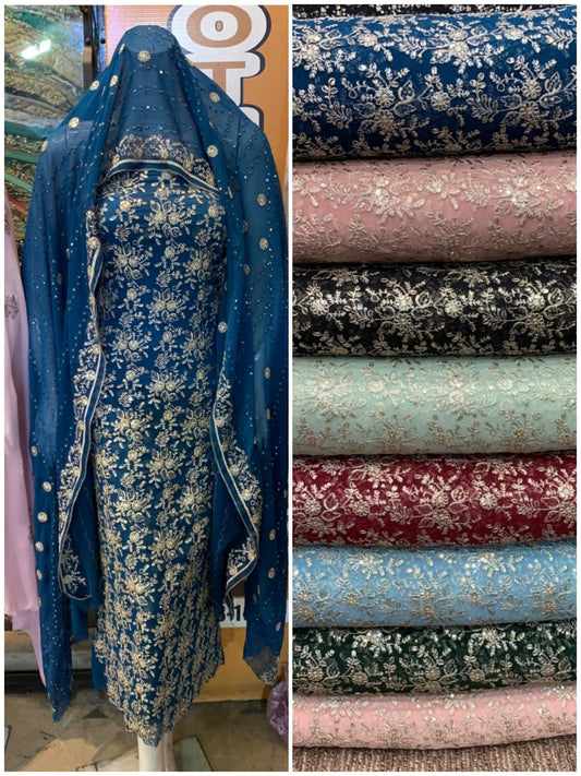 2pc fancy work chiffon