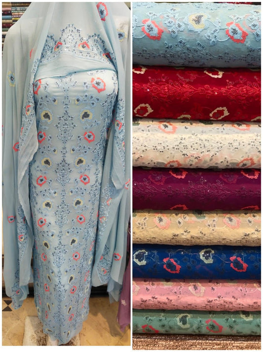 2pc multi cross stitch work chiffon